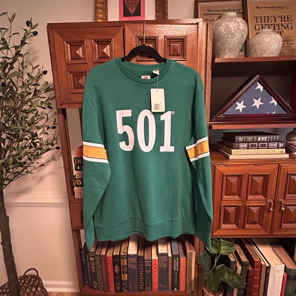 Levi's Green Crewneck Sweater with Yellow Stripes